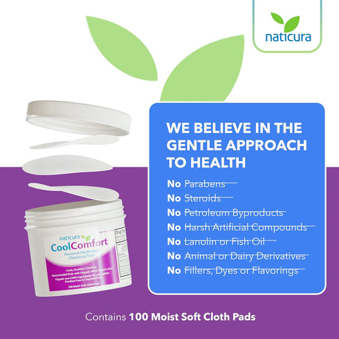 CoolComfort Personal Cleansing Pads with Organic Witch Hazel and Aloe Vera - All-Natural and Fast Acting Wipes for Hemorrhoid Burning, Itching, Pa...