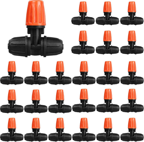 Upgraded Locked 3 Way Atomizing Nozzle for 1/4" Drip Tubing, 25 Pcs Adjustable Micro Spray Irrigation Emitters Tee Misting Drippers for Drip Sprin...