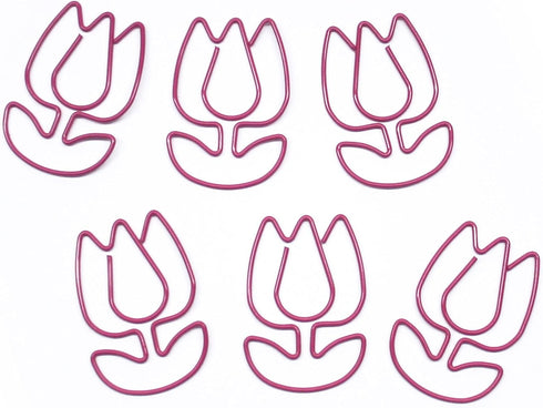 Tulip Flower Shaped Paper Clips Great for Paper Clip Collectors or Office Gift - Comes in Round Tin with Lid and Gift Box (100 Count Pink)...