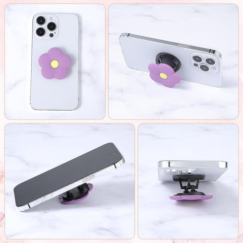 Purple Daisy Silicone Mobile Phone Grip Stand, Cute 2D Flower Cell Phone Holder, Collapsible Expandable Cell Phone Accessory for Smartphone Tablet...