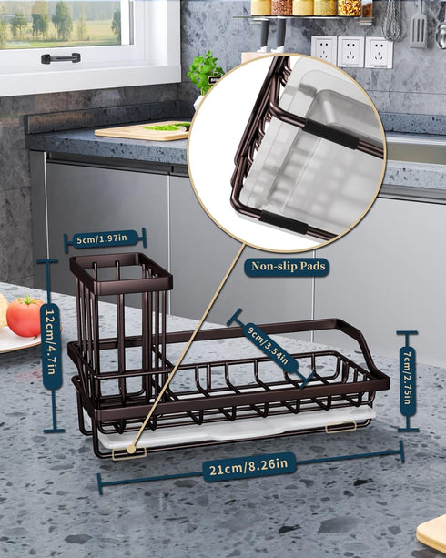 Consumest Sink Caddy Kitchen Sink Organizer, Sponge Holder for Kitchen Sink with Removable Drip Tray for Countertop Dish Soap Holder Dispenser Bru...