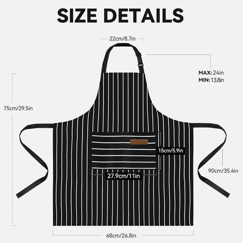 2 Pack Aprons for Women with Pockets, Soft Chef Apron for Men, Adjustable Bib Aprons for Kitchen Cooking BBQ (Black/Brown Stripes)...