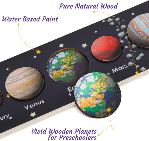 Solar System Puzzle for Kids 3-6, Wooden Space Toys for Kids, Planets for Kids, Preschool Learning Activities, Gift for Boys, Girls...