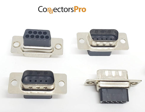 5 Sets Crimp Type DB9 Male + Plastic Hoods + Pins Set, D-Sub 9P Male Crimp Connector, Pin & Hood Kit (5 DB9 Male + 5 Hoods + 50 Pins)...