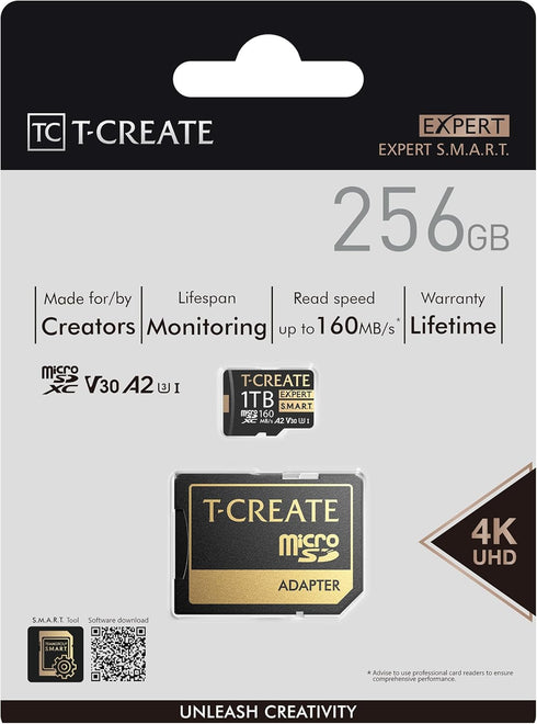 TEAMGROUP T-CREATE S.M.A.R.T A2 256GB Micro SDXC U3 V30 4K R/W Speed up to 160/150 MB/s High Speed Flash Memory Card for Creators, Compatible with...