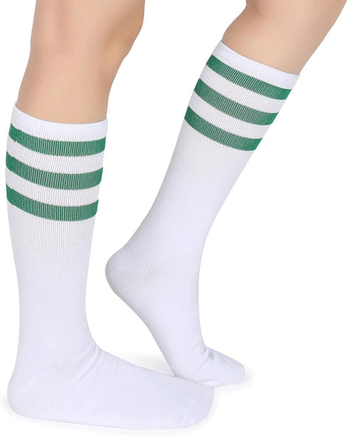 Pareberry Classic Triple Stripes Soft Cotton On the Calf Retro White Tube Socks...