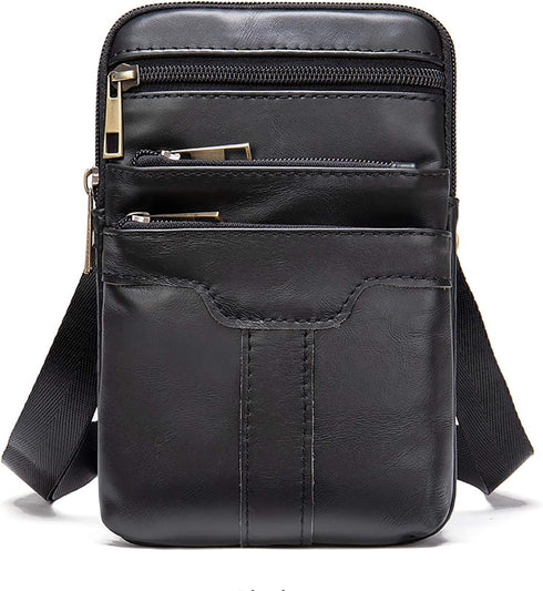 Cell Phone Shoulder Bag Leather Men, Waterproof Phone Waist Bag Messenger Bag Crossbody Purse with Belt Loop Wallet Case...