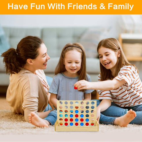 Wooden 4 in a Row Game, Kids Board Games for Kids 5 6 8 10 12 Year Olds, Travel Games for Kids and Adults, 2 Player Classic Family Board Games for...