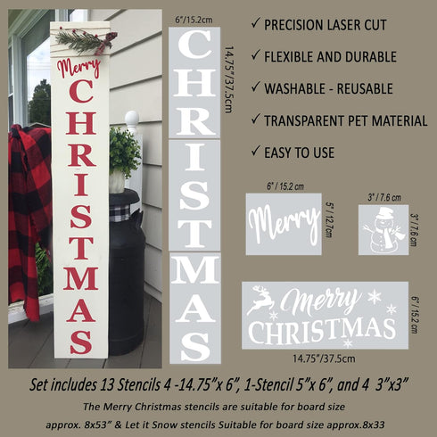 Christmas Stencils for Painting on Wood - Vertical Merry Christmas and Let it Snow Sign - Large Christmas Stencils for Crafts Reusable - Pefect si...
