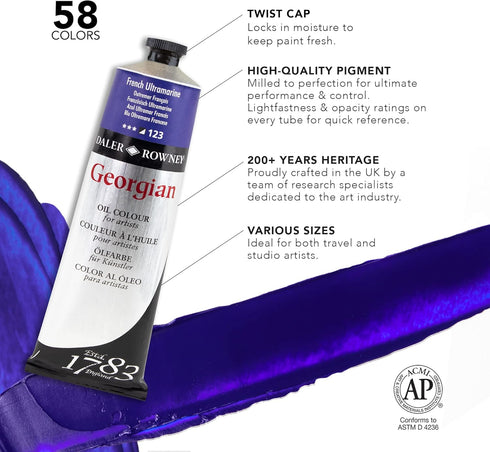 Daler Rowney Georgian Oil Paint Prussian Blue 225ml Tube - Art Paints for Canvas Paper and More - Oil Painting Supplies for Artists and Students -...