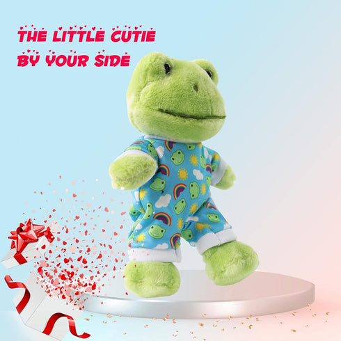 9-Inch Cute Frog Plush , Soft Stuffed Animal Plush Toy , Kawaii Doll , Green Plushie with Cloths Toy Gift for Kids Children (Baby Jumpsuit)...