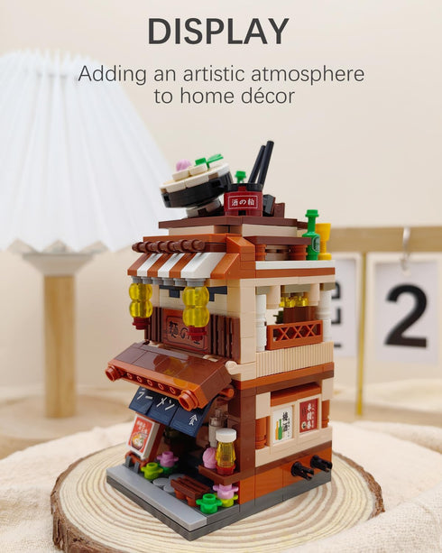 Japanese Street View Ramen Shop Building Blocks Set, Japanese Theme Store Simulation Architecture Creative Model, Mini Bricks Construction Buildin...