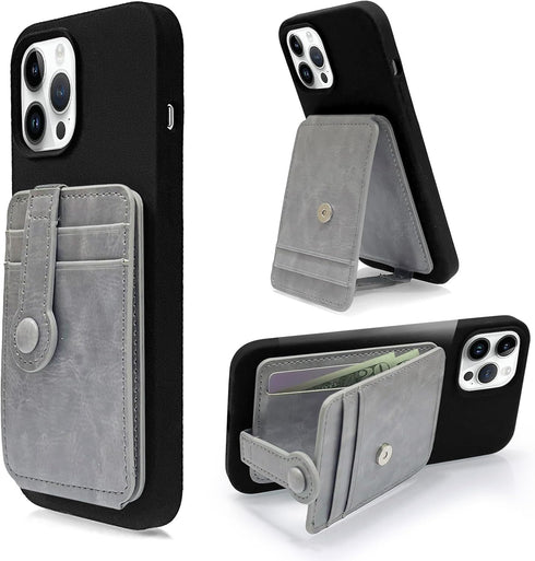 M-Plateau Phone Wallet Stick ON,Card Holder for Cell Phone with Elastic Magnetic Closure,Perfect Bifold Credit Card Holder For Phone Cases(Pure Gr...