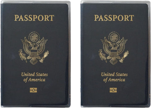 Set of 2 Heavy Duty Clear Vinyl Plastic Passport Cover Holder Travel MADE IN USA...
