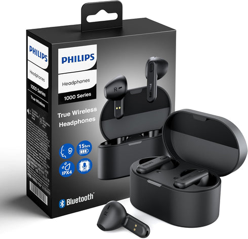 PHILIPS True Wireless Earbuds, TWS Bluetooth 5.3 Headphones, 13mm Drivers, AI Mic for Clear Calls, IPX4 Waterproof, 15 Hours Playtime, Compatible ...