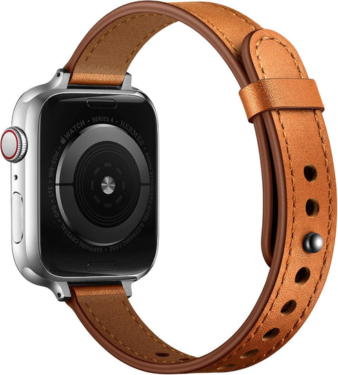 OUHENG Slim Bands Compatible with Apple Watch Band 42mm 41mm 40mm 38mm, Women Genuine Leather Replacement Thin Strap for iWatch SE2 SE Series 10 9...