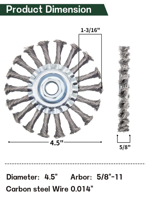 Knotted Wire Wheel Brush 4.5in 5/8-11 Threads Arbor for 4-1/2" Angle Grinder - 2pcs...