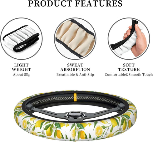 Lemon Patterns Wheel Cover for Women,Yellow Lemons 14.5 Steering Wheel Cover Protector Non Slip Durable Universal Automotive Accessories Car Decor...
