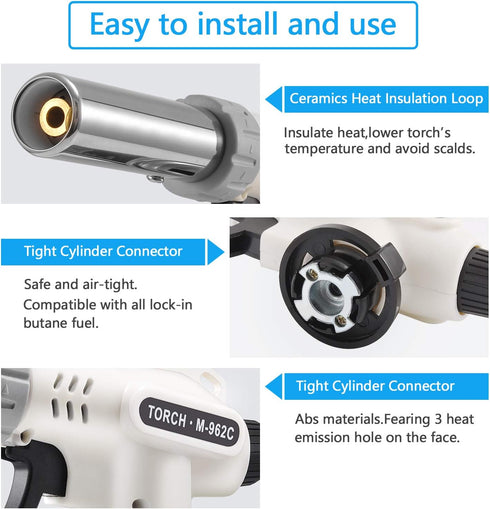 Kitchen Butane Blow Torch Lighter - Culinary Torch Chef Cooking Torches Professional Adjustable Flame with Reverse Use for Creme, Brulee, BBQ, Bak...