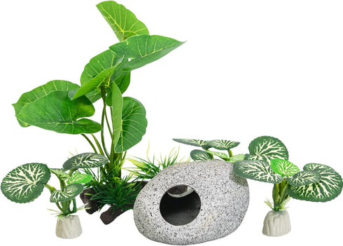 Aquarium Plants Fish Tank Decorations 6.6 inch Plastic Artificial Plant Goldfish Stone Cave Betta Fish Hides/Rest...