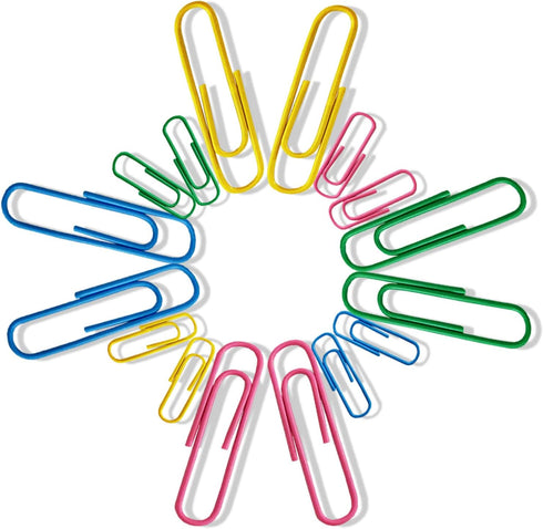 SAIOM 400 PCS Colourful Paper Clips Assorted Sizes, 200 PCS 11/10 Inch and 200 PCS 2 Inch Paper Clips, PVC Coated Large Paper Clips Great for Sort...