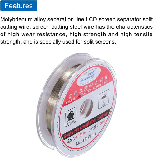 MECCANIXITY 3pcs 100m/328ft Molybdenum Screen Cutting Wire Line Phone LCD Cutting Wire Glass Separate Repair Tool, 0.08mm...