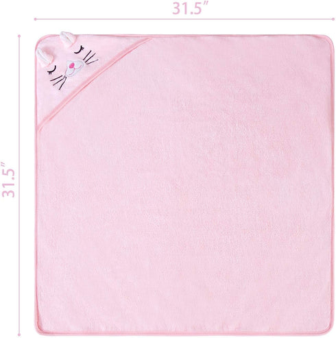 Hooded Baby Bath Towel-Ultra Soft, Absorbent and Hypoallergenic-Baby Bath Towels for Newborn Boy and Girl(Pink Cat, 31.5" x 31.5")...