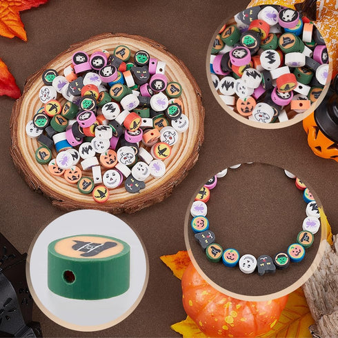 1 Box 300Pcs Halloween Clay Bead Polymer Clay Beads Holiday Pumpkin Ghost Spider Bat Heishi Spacer Beads for Jewelry Making Supplies Bead Assortme...