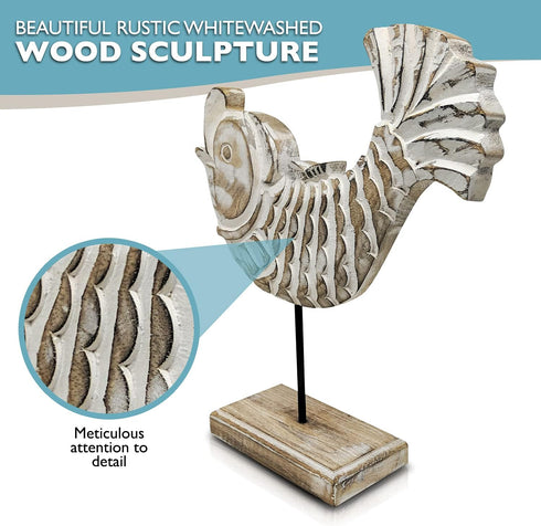 Wooden Fish Lake House Decor for Home | Handmade Beach Decoration on Base Stand for Shelves, Table, Office, Living Room, Foyer (Koi Fish)...