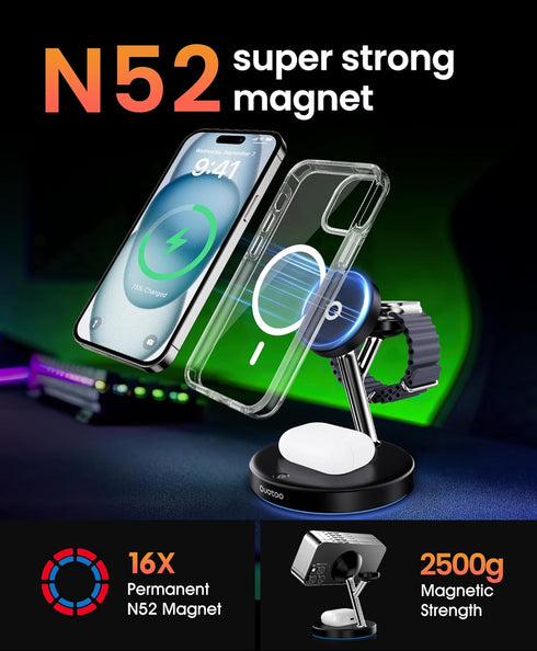 2024 Version 3 in 1 30W Supper Fast Wireless Charging Station for iPhone Apple Watch AirPods, Magnetic Charger Stand Dock Multiple Devices for 15/...