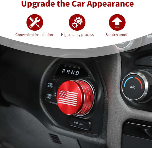 for RAM Gear Shift Knob Cover Trim Ring Aluminum Red for Dodge RAM 2018-2023 Red Interior Accessories, America Flag...