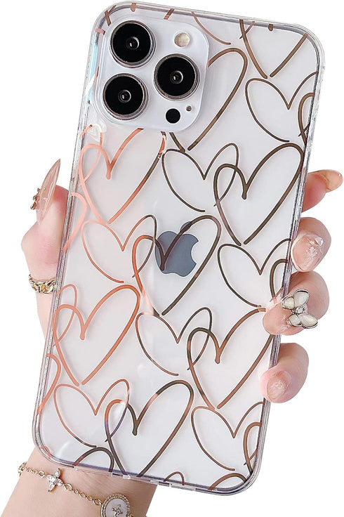 Jmltech Compatible with iPhone 13 Pro Max Case Clear Cute Girly Women Luxury Heart Clear Slim Thin Silicone Bumper Hard Back Protective Phone Case...