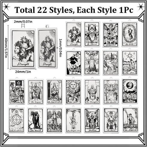 SUNNYCLUE 1 Box 22Pcs Tarot Charms Bulk Tarot Card Charm Rectangle Antique Silver Magic Stainless Steel Astrology Divination Charm for Jewelry Mak...