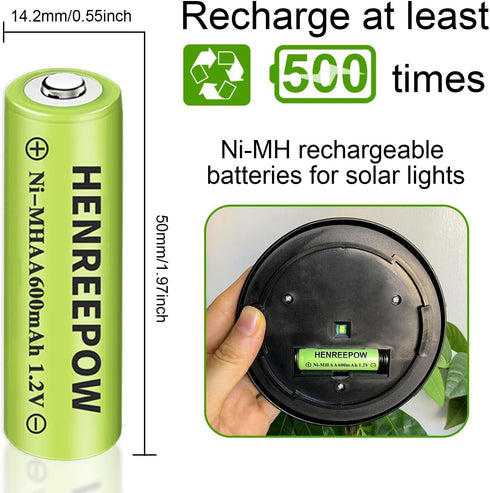 Henreepow Ni-MH Rechargeable AA Battery, AA 1.2v Rechargeable Battery High-Capacity and Long-Lasting Battery Mainly Used for Garden Landscaping Ou...
