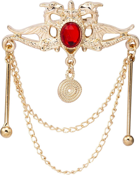 Knighthood Gold Dragon With Red Stone and Hanging Chain Metal Lapel Pin Brooch for Men...