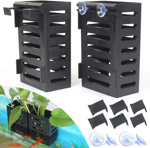 2 Pcs Aquarium Plant Holder, Fish Tank Plant Holder with Hooks and Suction Cups, Aquarium Planter Cups for Emersed Plants, Suitable for Aquatic Pl...