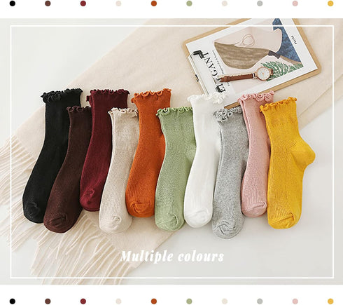 Womens Ankle Casual Socks Lace Ruffle Low Cut Knit Cotton Lettuce Socks for Women Girls...