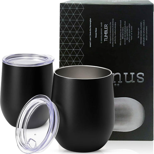 Double-Wall Insulated Whiskey Glass - 12 oz Stemless Nosing Stainless Steel Whisky Glass - Perfect for Bourbon and Whisky Lovers (Black - Pack of ...