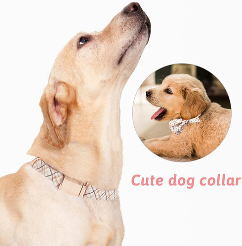Plaid Dog Collar Leash Set with Bow Tie Adjustable Cute Puppy Collar with Durable Metal Buckle Girls Boys Dog Collar for Small Medium Large Dogs P...