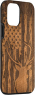 iPhone 12 mini Deer Buck with Flag on Wood-like Background Case...