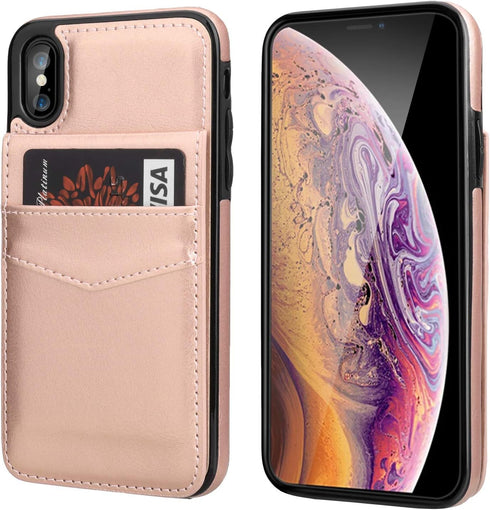 KIHUWEY Compatible with iPhone X/Xs Case Wallet with Credit Card Holder, Premium Leather Magnetic Clasp Kickstand Heavy Duty Protective Cover for ...