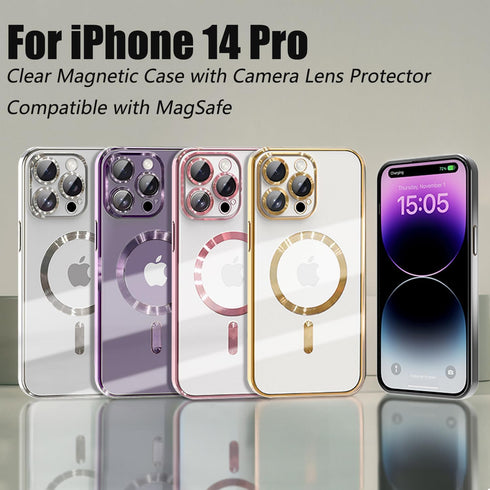 Misscase iPhone 14 Pro MagSafe Case with Camera Lens Protector, Full Protection Clear Magnetic Anti-Scratch Cover - Gold...