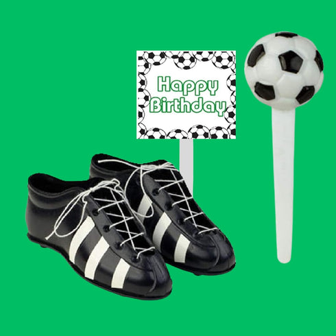Soccer Foot Ball Birthday Party Cake Decoration Topper Mini Soccers Shoes Cleats Soccer Pick and Banner...