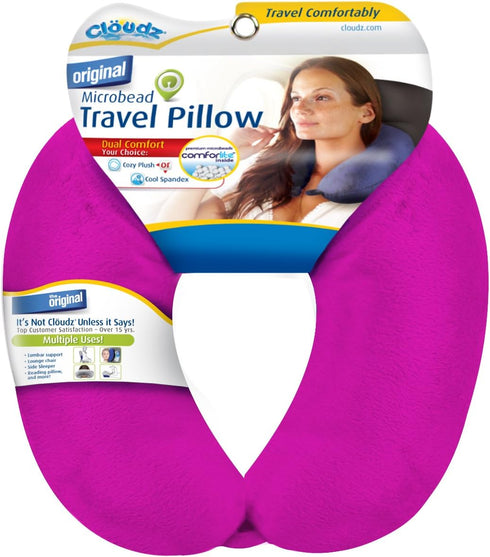 Cloudz Dual Comfort Microbead Airplane Travel Neck Pillow. Soft Cozy Plush Fabric on One Side, Cool Relaxing Spandex on The Other! Customize Your ...