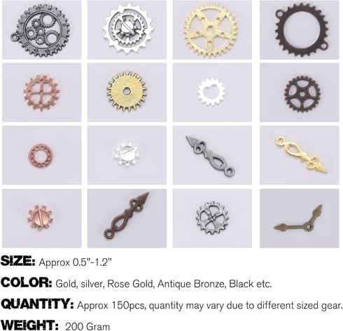 BigOtters 200 Gram Antique Steampunk Gear,Mix Steampunk Wheel Alloy Gear Pendants Charms for Crafting Jewelry Making...