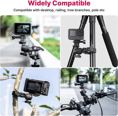 ULANZI R099 Super Clamp Camera Mount Clamp with 360° Ballhead, Bike/Bicycle/Motorcycle Handlebar Mount for Insta360/GoPro/AKASO/DJI Osmo Action Ca...
