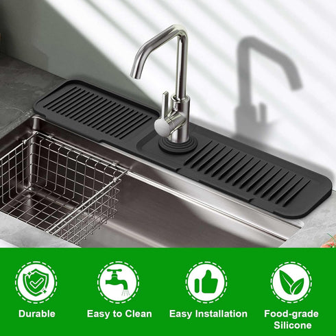 Sink Splash Guard, 5°Slope Silicone Draining Mat for Kitchen Sink, 24 inch Sink Faucet Mat, Silicone Sink Faucet Mat Splash Guard, Sink Water Spla...