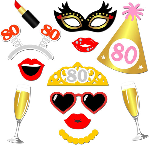 Konsait 80th Birthday Photo Booth Props(48Count), Funny 80 Party Photo Props Kit Black Gold Decor with Stick for Man Woman 80th Birthday Decoratio...