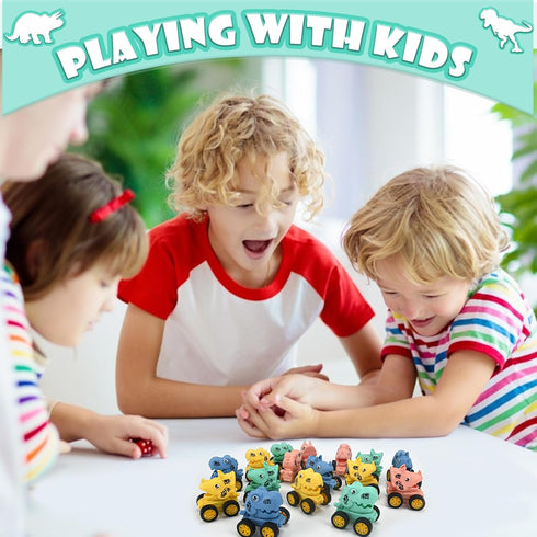 16Pcs Dinosaur Pull Back Cars Set for Kids Toddler, Bulk Mini Dinosaur Party Favors, Pinata Fillers, Goodie Bag Stuffers, Classroom Prizes,Dinosau...