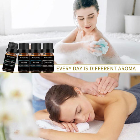 BURIBURI Vanilla Oil Jasmine, Vetiver and Eucalyptus Essential Oil Set, 100% Pure 4Pcs Essential Oils Gift Set for Diffusers...